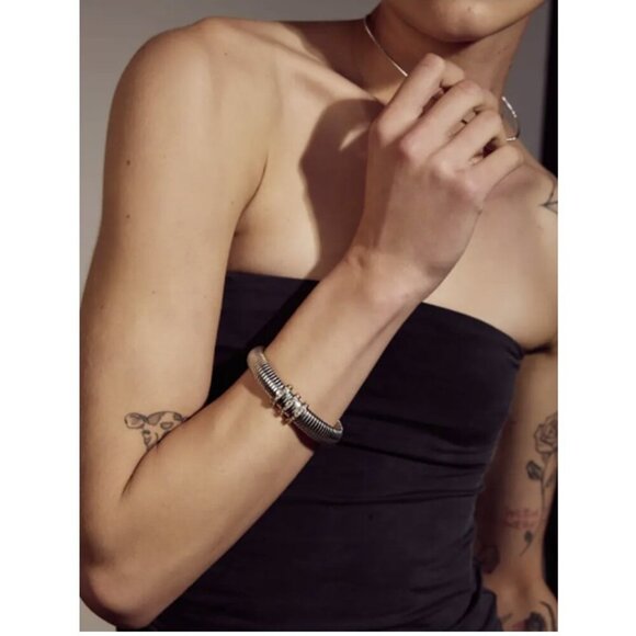 Pave Trio Snake Chain Two Tone Silver & Gold Band Bracelet - Picture 3 of 7